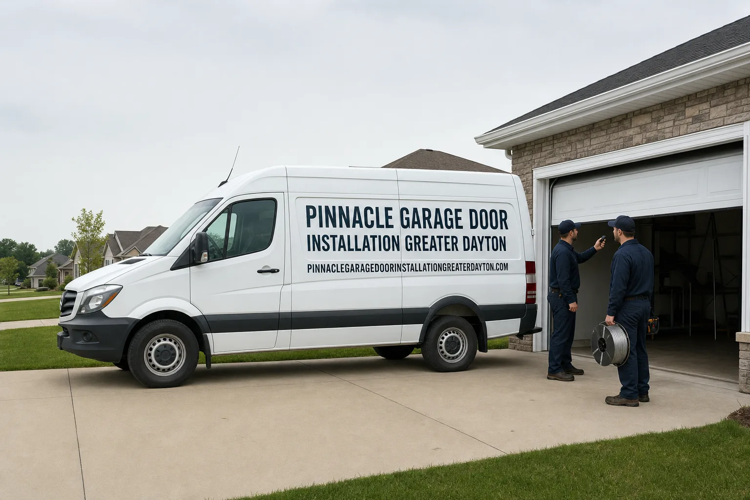 Pinnacle Garage Door Installation Greater Dayton service vehicle and crew in Dayton, OH